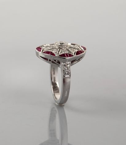 null Oval ring in white gold, 750 MM, entry of a diamond in a radiance of diamonds...