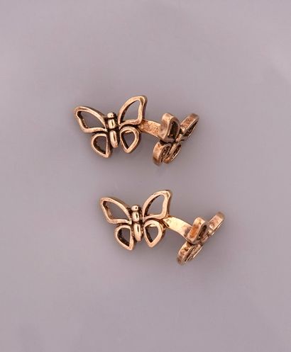 null Pair of cufflinks each drawing two butterflies in silver 925 MM, hallmark of...