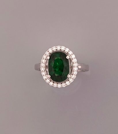 null Ring in white gold, 750 MM, set with a natural oval tsavorite weighing 3.28...