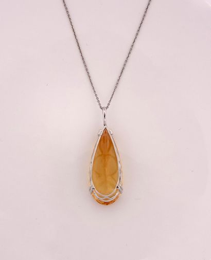 null Chain and pendant in white gold, 750 MM, set with a pear-cut citrine weighing...