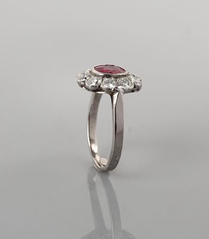 null Ring in white gold 750MM and, platinum 900 MM, centered of a round ruby (wear...