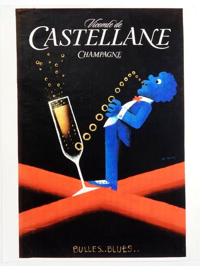 null CHAMPAGNE DE CASTELLANE " VICOMTE DE CASTELLANE-BULLES BLUES 
Model with gouache...