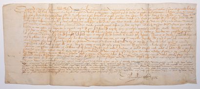 null GASCOGNE. LANDES. Parchment (20 x 48,5 cm) concerning Noble Martin de CAUNA,...