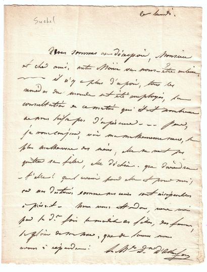 null La Maréchale SUCHET, Duchesse d'Albufera. 2 LETTRES. Honorine Anthoine de Saint-Joseph...