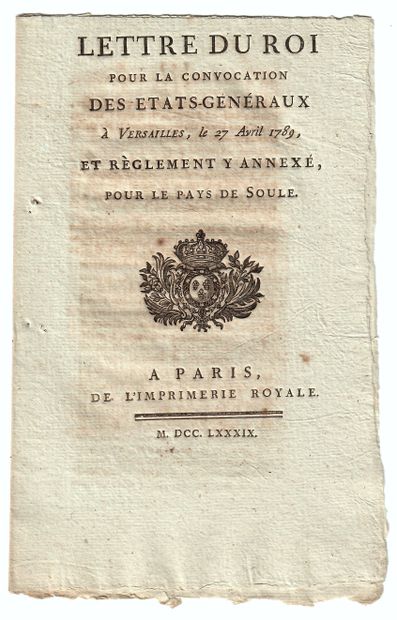 PAYS DE SOULE. ÉTATS GÉNÉRAUX 1789. Lettre...