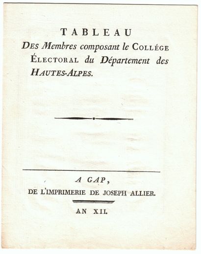 null HAUTES-ALPES. "Table of the Members composing the Electoral College of the Department...