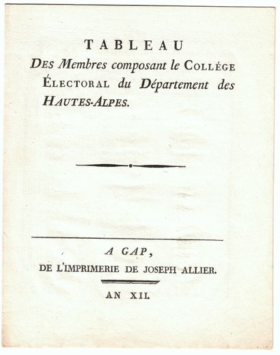 null HAUTES-ALPES. “Tableau des Membres composant le Collège Électoral du Département...