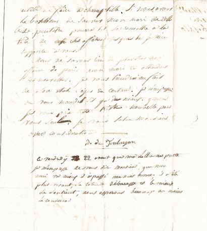 null Madame de TOULONGEON. Lettre A.S. écrite à Diant le 21 septembre 1820 pour le...