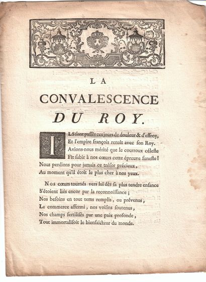 LOUIS XV. Ode sur « LA CONVALESCENCE DU ROY. »...