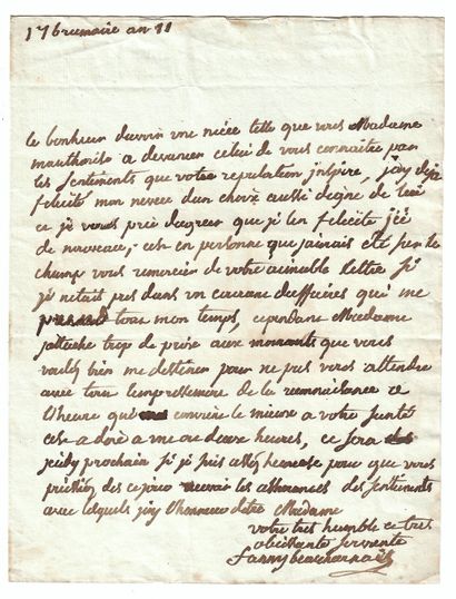 null FANNY DE BEAUHARNAIS. Marie-Anne-Françoise Mouchard de Chaban (1737-1813), dite...