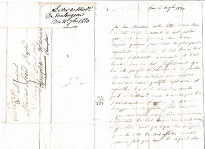null Madame de TOULONGEON. Lettre A.S. écrite à Diant le 21 septembre 1820 pour le...