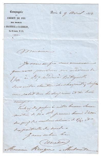 null ARGENTEUIL (95). Letter with heading of "the Company of the Railway of Paris...