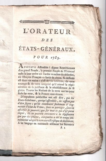 null "THE SPEAKER OF THE GENERAL STATES for 1789". Anonymous. Third Edition. Printed...