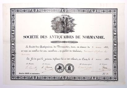 null CALVADOS. SOCIETY of ANTIQUES of NORMANDY. Diploma of titular Member of the...