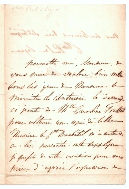 null Countess Paul de SÉGUR, Amélie GREFFULHE (1812 - 1902) - Letter A.S. written...