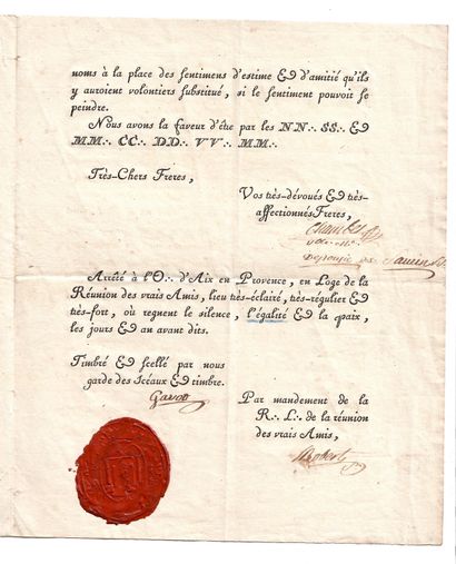 null FRANC-MAÇONNERIE. (BOUCHES-DU-RHÔNE). 1785. Lettre Maçonnique de l’Ordre D’AIX-EN-PROVENCE...