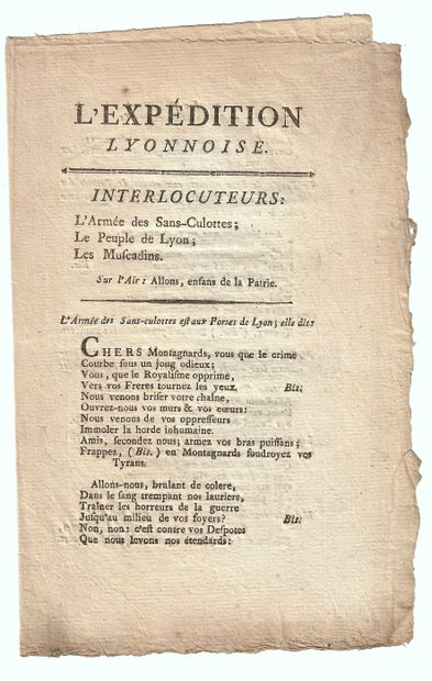 « L’EXPÉDITION LYONNAISE ». (1793) Chanson...
