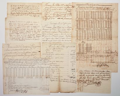 null GIRONDE. Jean PELET Merchant and Shipowner in BORDEAUX. Set of 9 invoices, or...