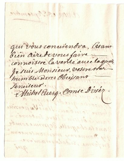 null GARD. Lettre A.S. “+ Michel Évêque Comte d’UZÈS”, à UZÈS (30) 8 sept (vers 1677) :...