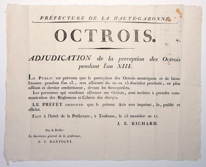 null HAUTE GARONNE. OCTROIS. Cupboard (37 x 46 cm) " Adjudication of the Collection...