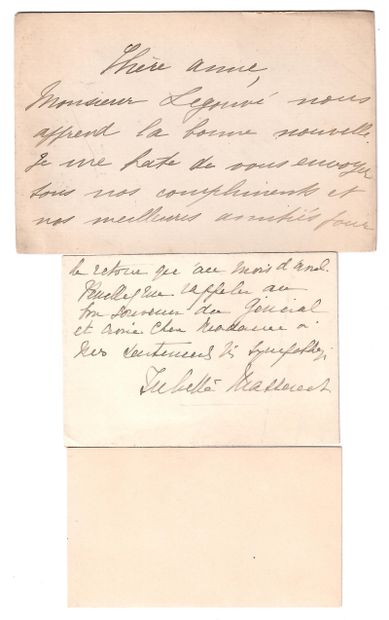 null 3 VISITATION CARDS : Autograph visit card signed to Mrs Ambroise THOMAS, wife...
