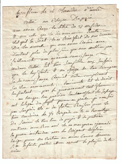 null LETTER OF AN OLD SOLDIER. HONFLEUR (14), 14 Messidor year 11 (1803) - Letter...
