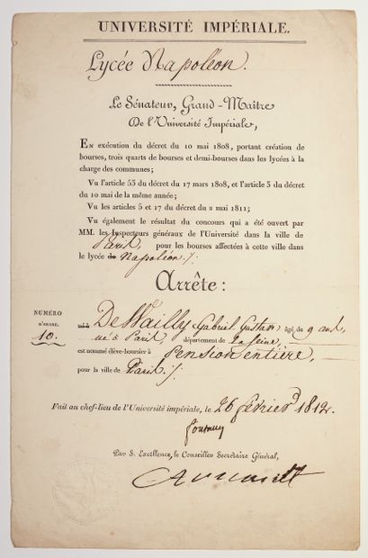 LYCÉE NAPOLÉON. Lettre signée Louis de FONTANES...