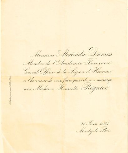 null Alexandre DUMAS FILS (1824-1895) / Faire-part imprimé original de son mariage...