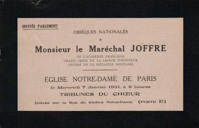 null [Maréchal Joseph JOFFRE, 1852-1931] / Invitation à ses Obsèques Nationales à...