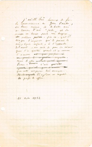 null Marcel JOUHANDEAU (1888-1979, écrivain) / Manuscrit autographe, avec ratures...