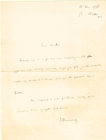 null Léon BRUNSCHVICG (1869-1944, philosopher) / Autograph letter signed, 1 p in-4,...