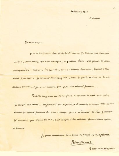 null Pierre BENOIT (1886-1962, writer of the French Academy) / Autograph letter signed,...
