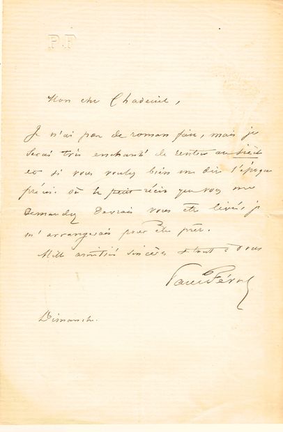 null Paul FEVAL (Rennes 1816-1887, feuilletonist) / Autograph letter signed, 1 p...