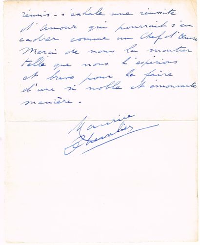 null Maurice CHEVALIER (1888-1972, le célèbre chanteur) / Lettre autographe signée,...
