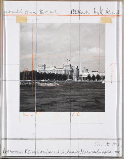 CHRISTO Javacheff (1935-2020) Wrapped Reichstag, 1992.
Collage and mixed media on...