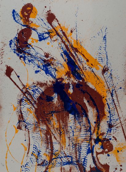 ARMAN (1928-2005) Empreintes de violons, 1990.
Lithographie sur BFK Rives de couleur...
