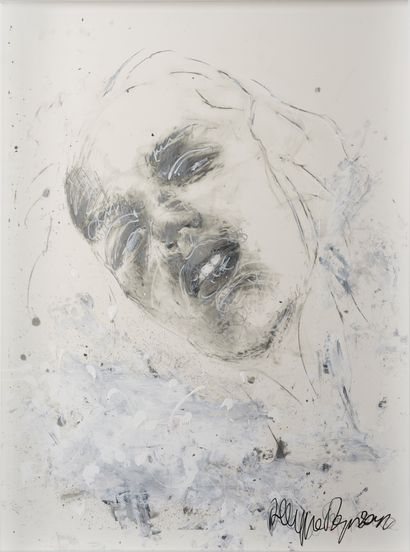 Philippe PASQUA (né en 1965) Untitled (Woman's face).
Mixed media on paper.
Signed...