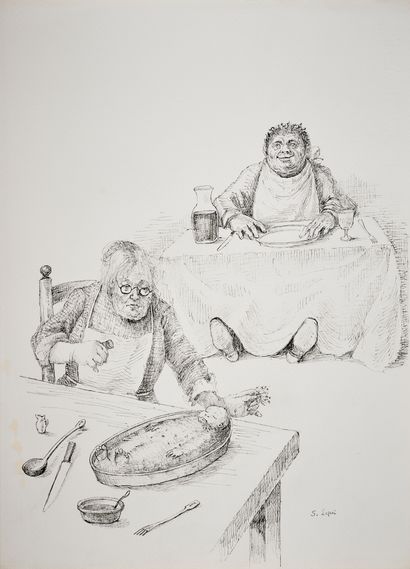 Stanislas LEPRI (1905-1980) Untitled (À table).
Ink on paper.
Signed.
38 x 28 cm...