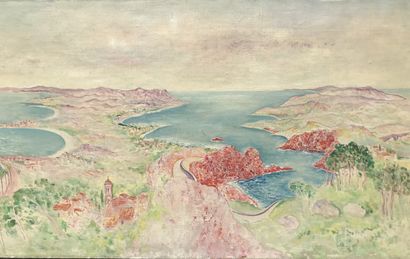 Fred (Frits) KLEIN (1898-1990) Vue panoramique de la Côte d'Azur, vers 1937.
Huile...