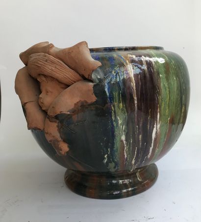 Cache-pot (début 20e s.) 
Céramique émaillée...