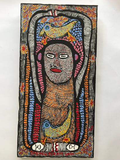 null Pierre-Louis PROSPÈRE (Haïti, 1947-1995) 
Personnage aux oiseaux 
Acrylique...