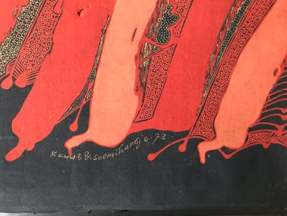 null École indonésienne (20e s.) 
Le Taureau fantastique, 1973 
Batik 
Signé K......