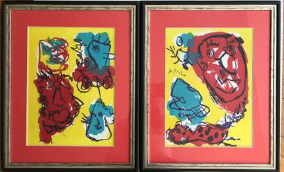 null Karel APPEL (Hollande, 1921-2006) 
Diptyque de personnages 
Lithographies 
40...