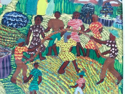 null Georges AUGUSTE (Haiti, 1933) 
Haitian Village Scene 
Oil on isorel 
60 x 71...