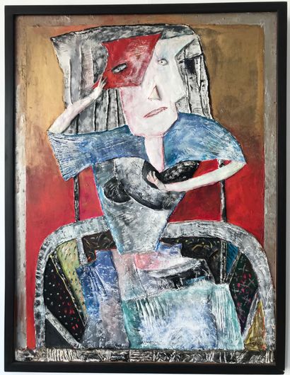null Éliane LARUS (1944) 
The Woman with a headache 
Mixed media on panel 
Signed...