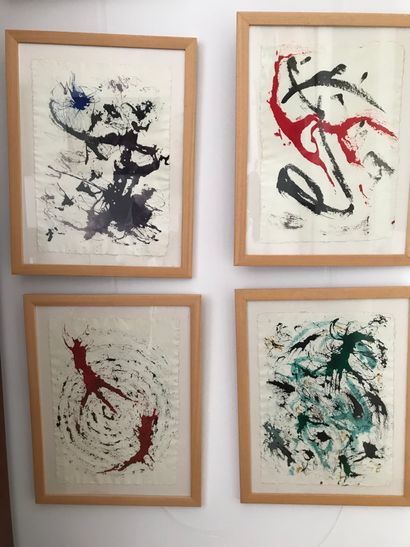null Anonymous 
Lot of six abstract compositions 
Watercolor and ink on paper 
Framed...