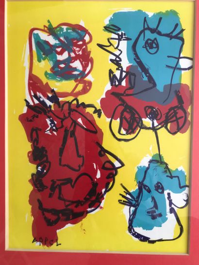 null Karel APPEL (Holland, 1921-2006) 
Diptych of characters 
Lithographs 
40 x 28...