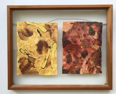 null Anonymous 
Set of five framed pieces 
Collages of flowers and leaves on watercolor...