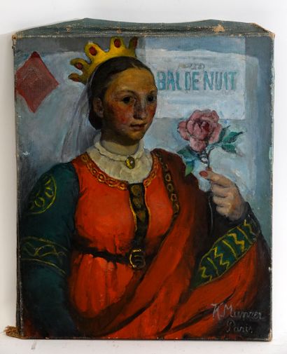 null Huile sur toile *Portrait de Reine à la rose* signé en bas à droite Kate Munzei,...