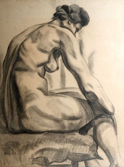null 1 charcoal and pencil *Naked Woman*, signed lower left, 62x47cm